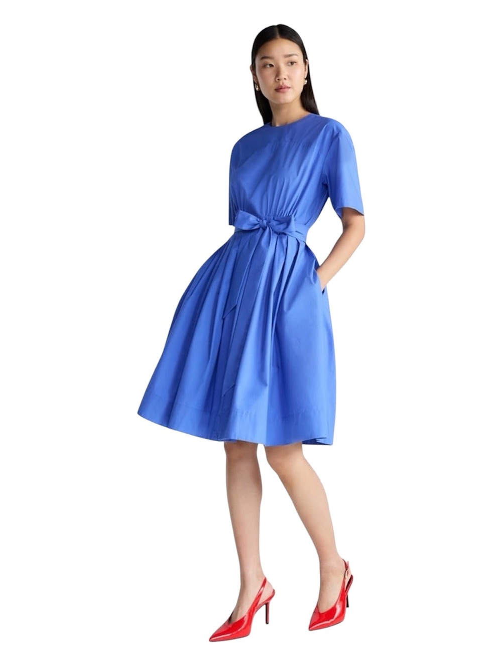 The Devil Wears Prada Scoop Blue Tie-Waist Midi Dress Size: 10